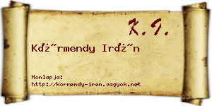 Körmendy Irén névjegykártya